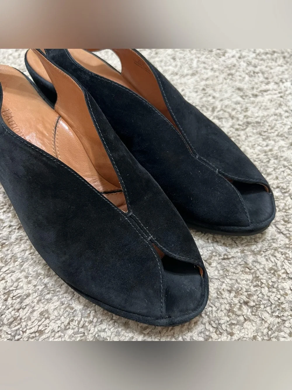 L’Amour Des Pieds Odetta Black Leather Suede Peep-Toe Platform Sandals Size 8.5